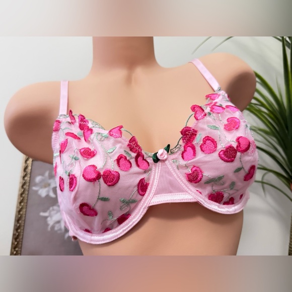 Pink Floral Embroidered Lingerie 2 pcs bra Set - Picture 4 of 7